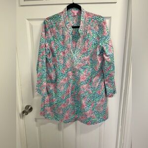 Lilly Pulitzer Sarasota Beaded Tunic - Lobstah Roll Spa Blue - Size Large